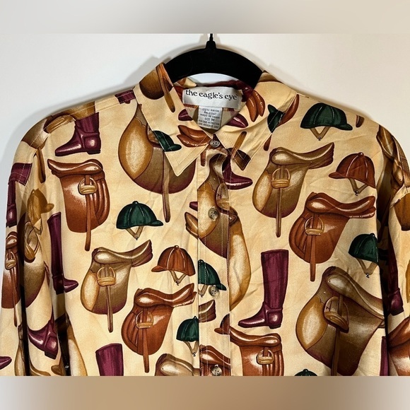 Vintage 90s Eagle's Eye tan button-up equestrian western boots szM blouse preppy - Picture 3 of 7